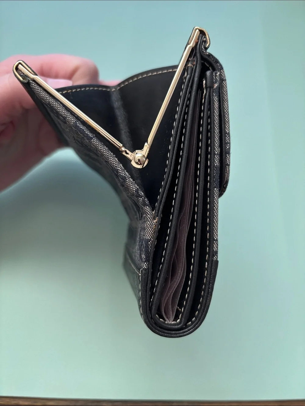 Dooney & Bourke Gray and Black Signature Compact Wallet